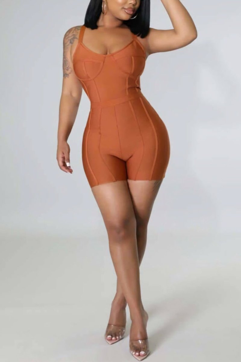 Rust color strapless short romper for those hot days and summer nights-Blazing Beauty Ave