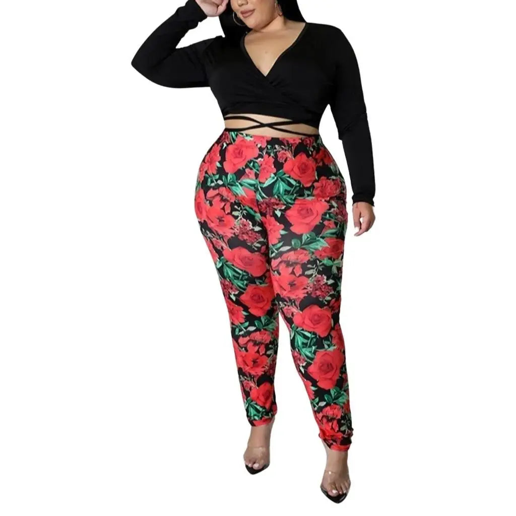 Red and Black roses in the garden outfit set-Curvy - Blazing Beauty Ave