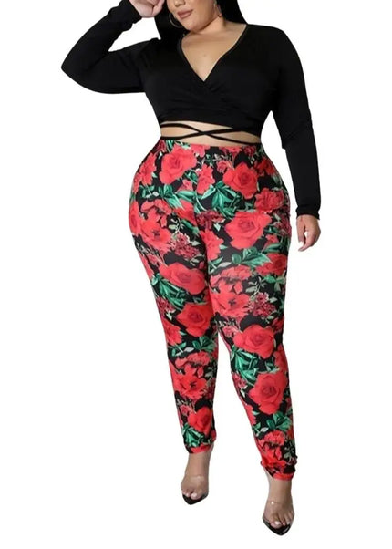 Red and Black roses in the garden outfit set-Curvy - Blazing Beauty Ave