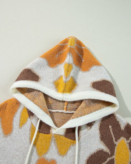 Knitted Drawstring Hooded Plus Size Sweater