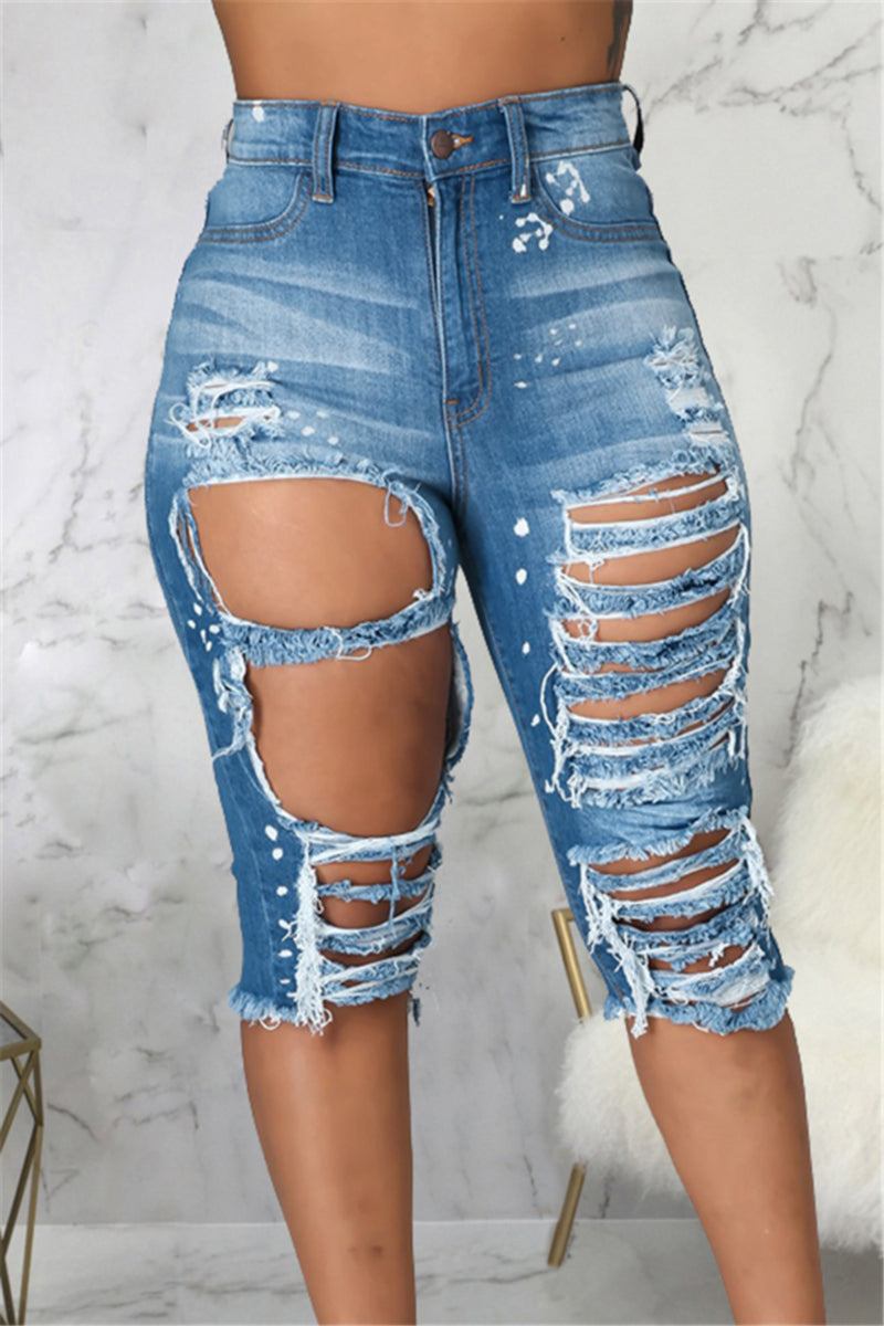 Distressed Denim Bermuda Shorts