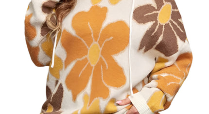 Knitted Drawstring Hooded Plus Size Sweater