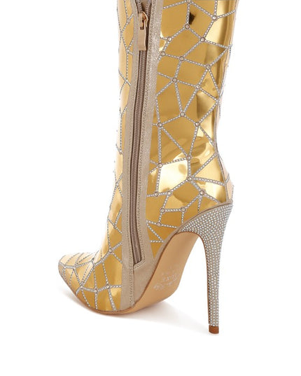 Echostage Rhinestones Embellished Metallic Boots