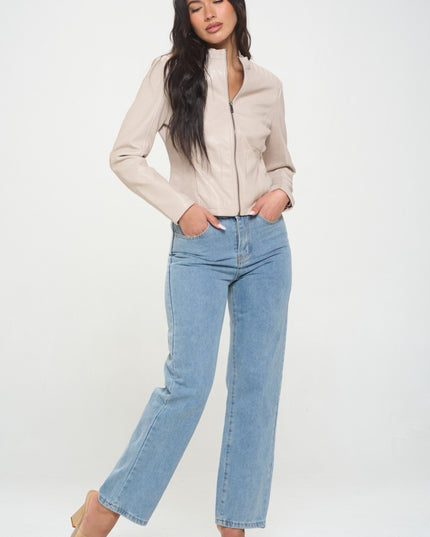 Coalition LA Zip Up Vegan Moto Jacket-Cream