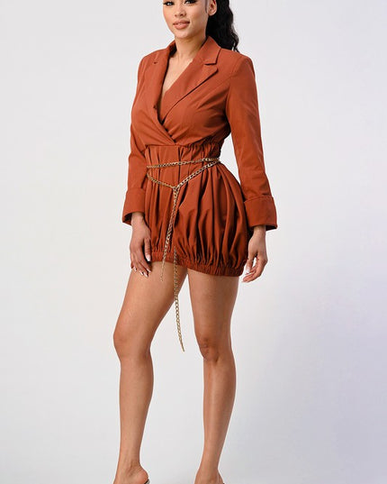 Terracotta Trench Mini Dress with Gold Chain Belt
