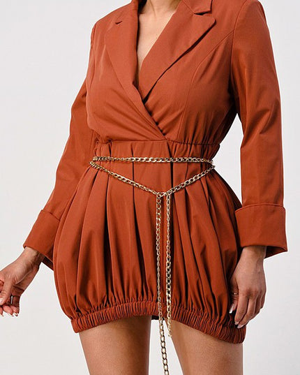 Terracotta Trench Mini Dress with Gold Chain Belt