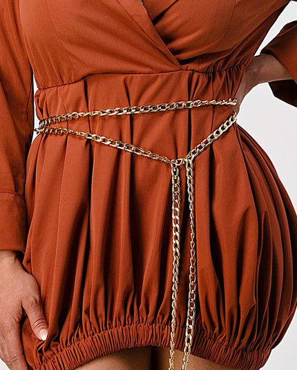 Terracotta Trench Mini Dress with Gold Chain Belt