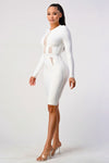 White Long Sleeve Bandage Midi Dress