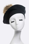 Genuine Fur Pom Cashmere Beret