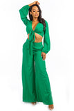 Long Sleeve Wrap Crop Top And Wide Pant Leg Set (7968562446564)