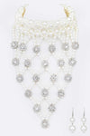 Crystal Accent Pearl Choker Statement Necklace Earring Set