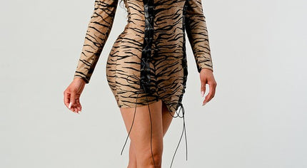 Lace-Up Animal Print Mini Dress