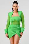 Greenlight Cuff Sleeve Ruche Mini Dress