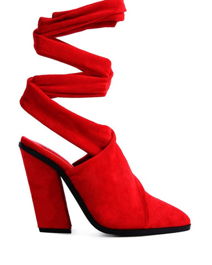 London Rag Wrap Around High Block Heeled Mules