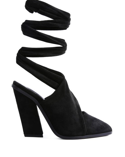 London Rag Wrap Around High Block Heeled Mules