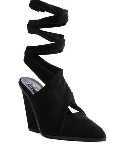 London Rag Wrap Around High Block Heeled Mules