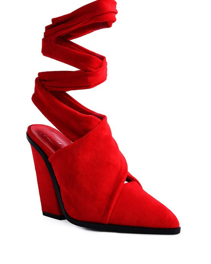 London Rag Wrap Around High Block Heeled Mules