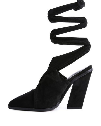 London Rag Wrap Around High Block Heeled Mules