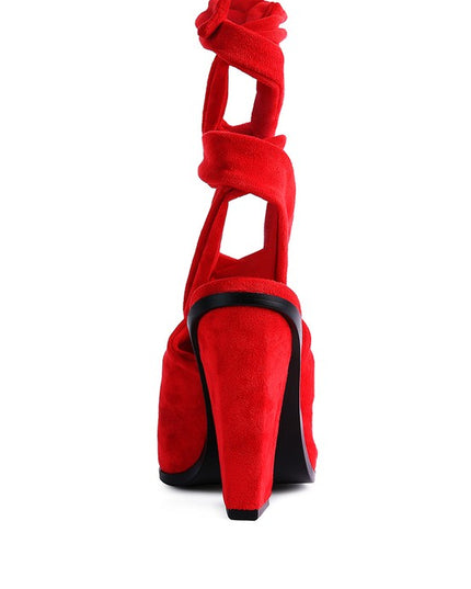 London Rag Wrap Around High Block Heeled Mules