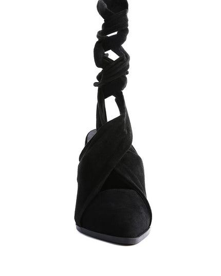 London Rag Wrap Around High Block Heeled Mules