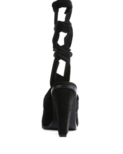 London Rag Wrap Around High Block Heeled Mules