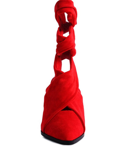 London Rag Wrap Around High Block Heeled Mules