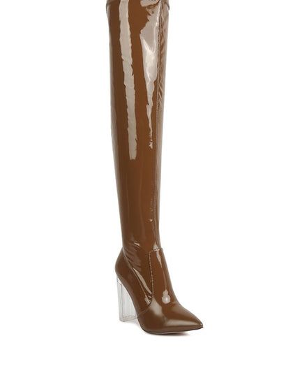 NOIRE THIGH HIGH LONG BOOTS IN PATENT PU