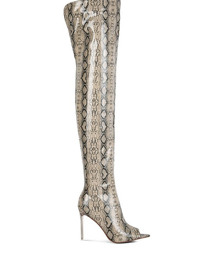 Faux Leather Snake Print High Heel Boots