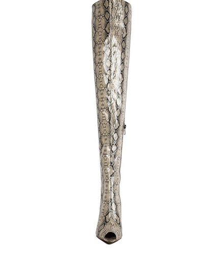 Faux Leather Snake Print High Heel Boots