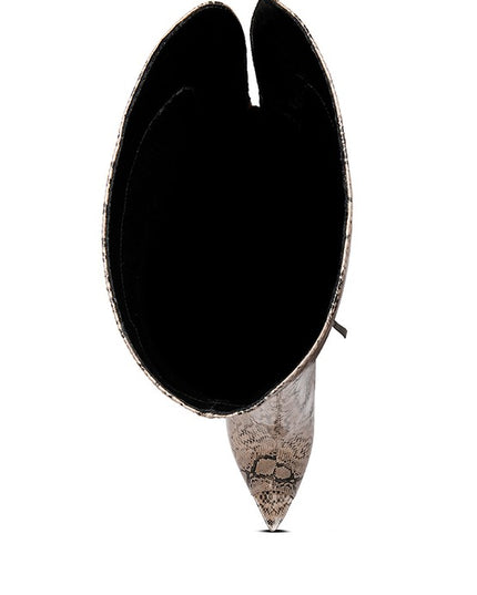 Faux Leather Snake Print High Heel Boots