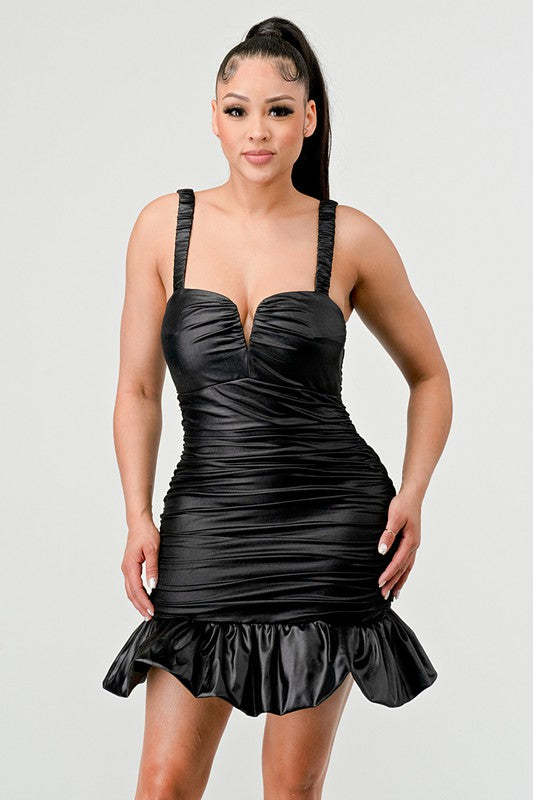 Ruffle Faux Leather Mini Dress