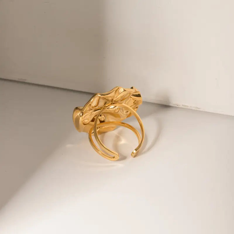 18K Gold-Plated Stainless Steel Battered Circle Open Ring