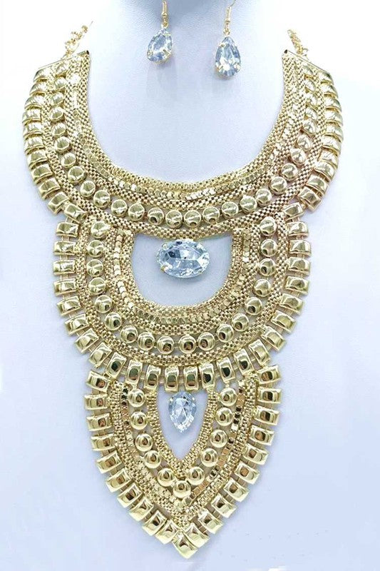 Bib Chain Crystal Statement Necklace Earring Set