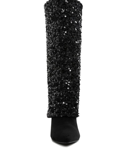 Sin City Sequin Fold-Over Calf Boots