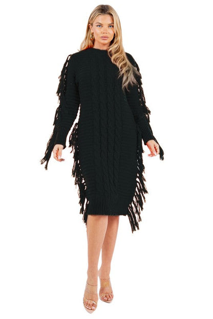 Tassel Detailed Midi Sweater Dress (S-2XL)