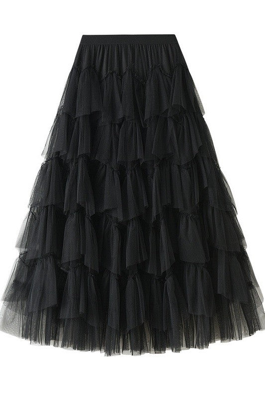 Tiered Chiffon Midi Skirt