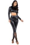 Rockin Chick PU Leather Crop Top Fitted Pant Set
