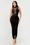 Sleek Black Sheer Illusion Maxi Dress