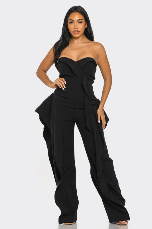 Strapless Ruffle-Detail Bustier Jumpsuit