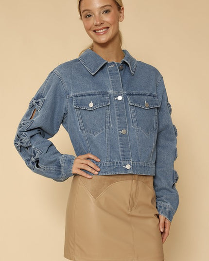 Cropped Bow Denim Jacket