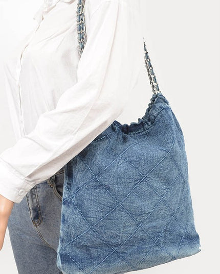 Denim Quilted Large Shoulder Bag
