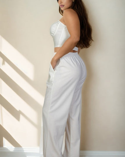 Plus Size Crop Cami Top Straight Pants Set