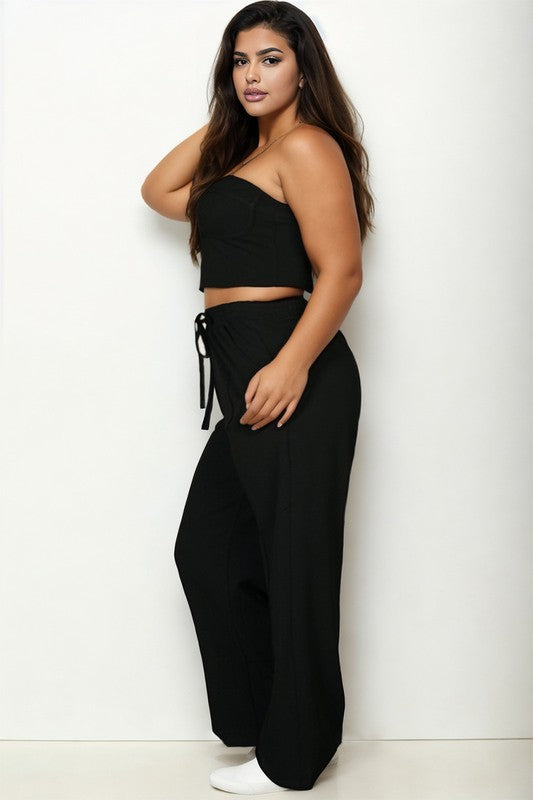 Plus Size Bustier Crop Cami Top Pocket Pant Set