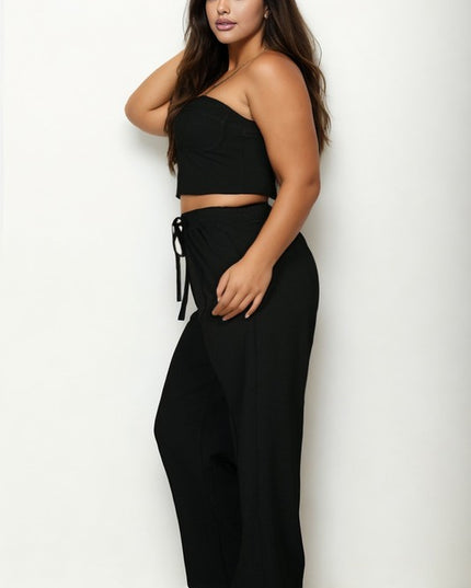 Plus Size Crop Cami Top Straight Pants Set