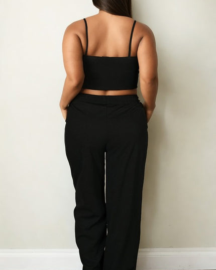 Plus Size Crop Cami Top Straight Pants Set