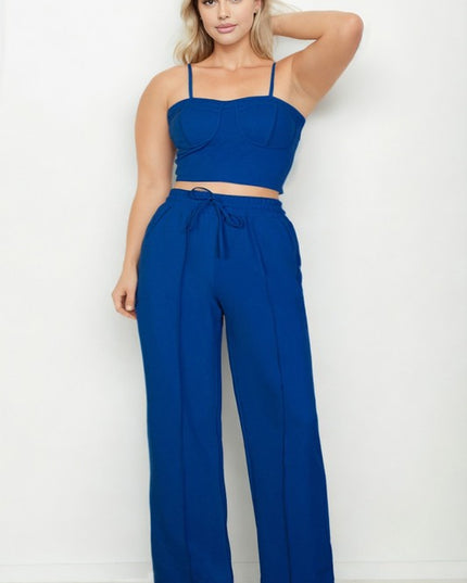 Plus Size Crop Cami Top Straight Pants Set