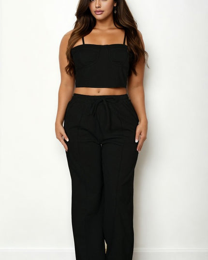 Plus Size Crop Cami Top Straight Pants Set