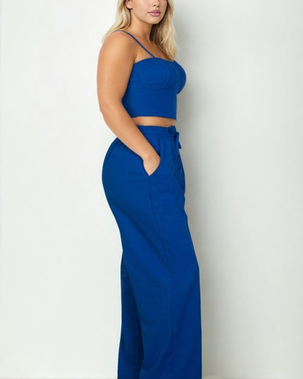 Plus Size Crop Cami Top Straight Pants Set