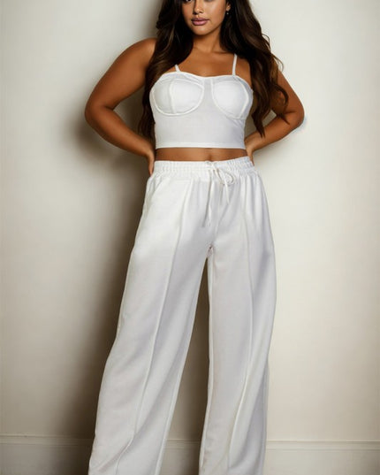 Plus Size Crop Cami Top Straight Pants Set