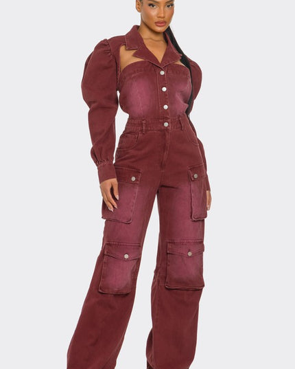 Vintage Inspired Utility Burgundy Jumpsuit